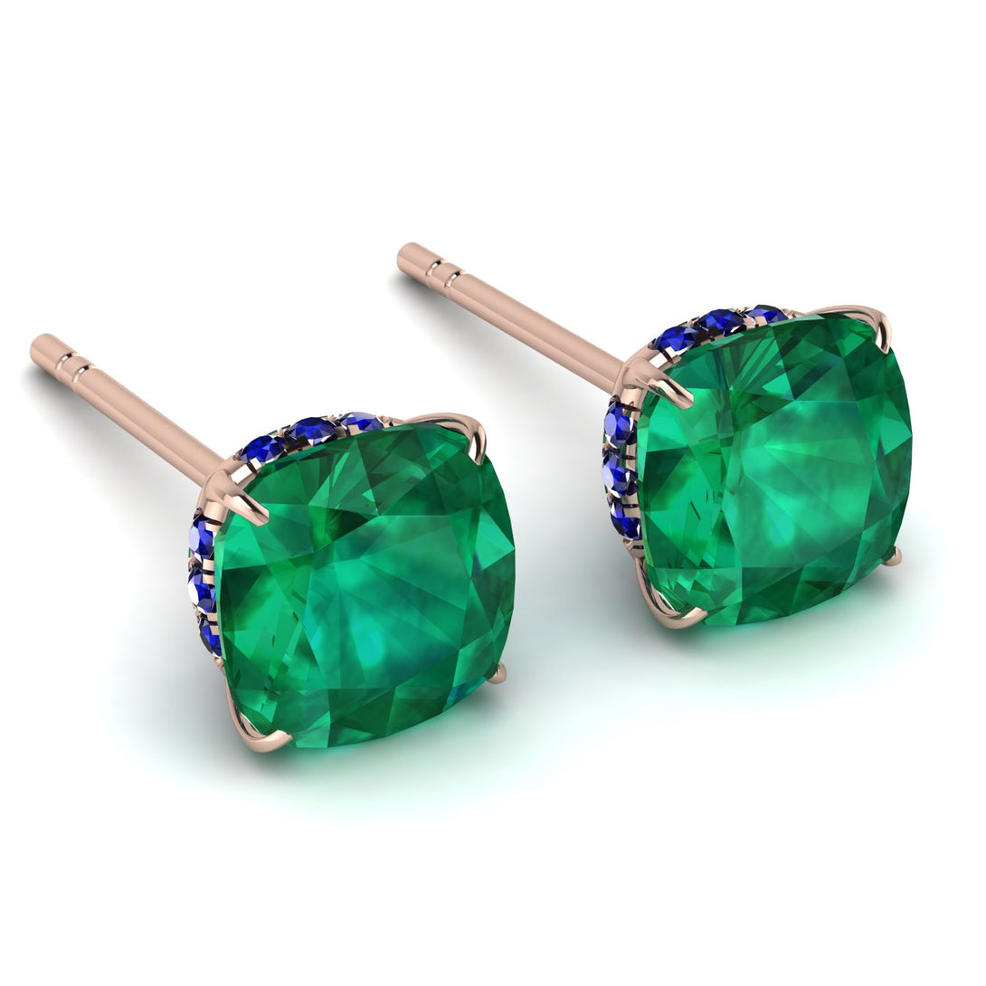 Hidden Halo Cushion Emerald Earrings - Alivia No. 65