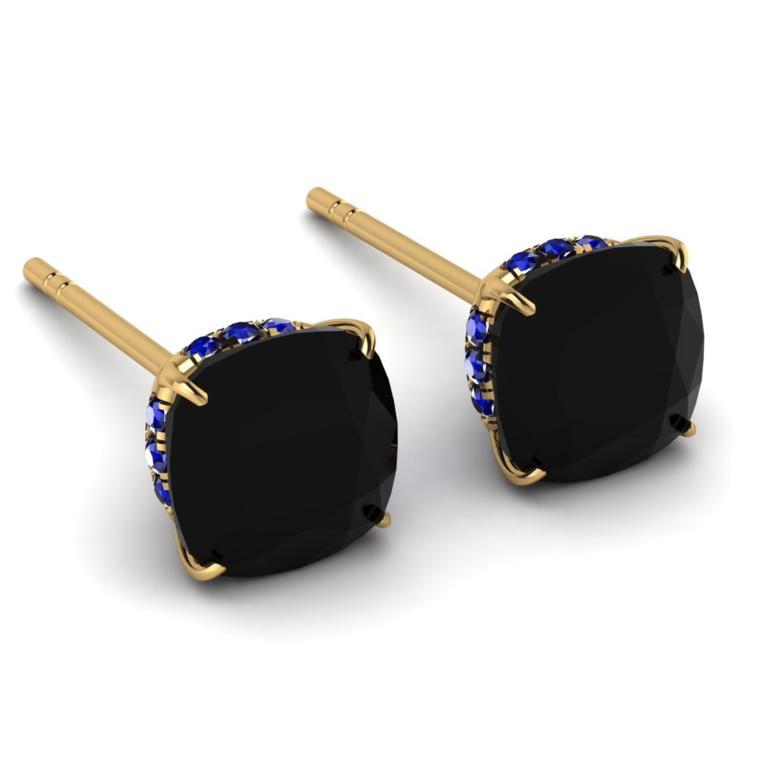 Hidden Halo Cushion Black Diamond Earrings - Alivia No. 67