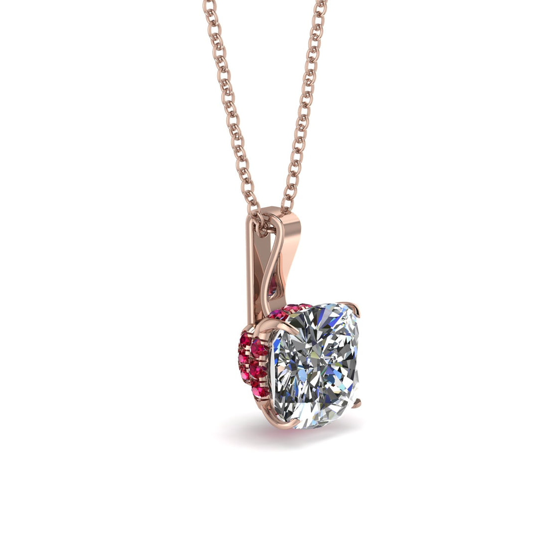 Hidden Halo Cushion Diamond Necklace - Alivia No. 47