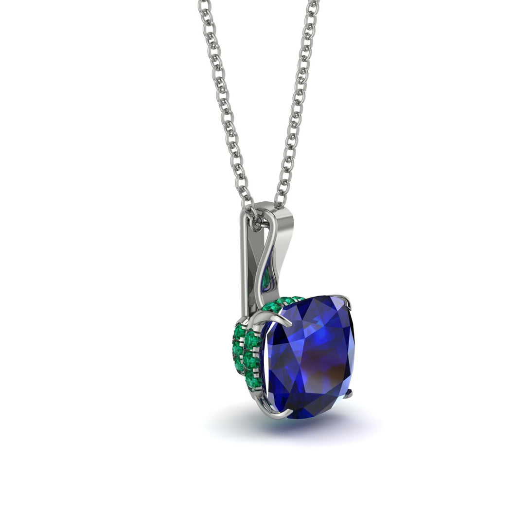 Hidden Halo Cushion Sapphire Necklace - Alivia No. 30