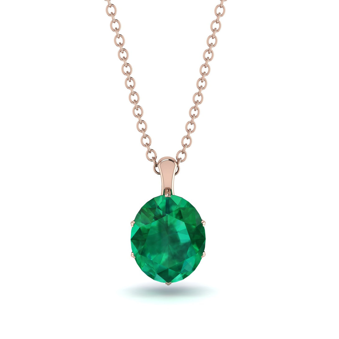 Oval Emerald Hidden Halo Necklace - Gemma No. 65