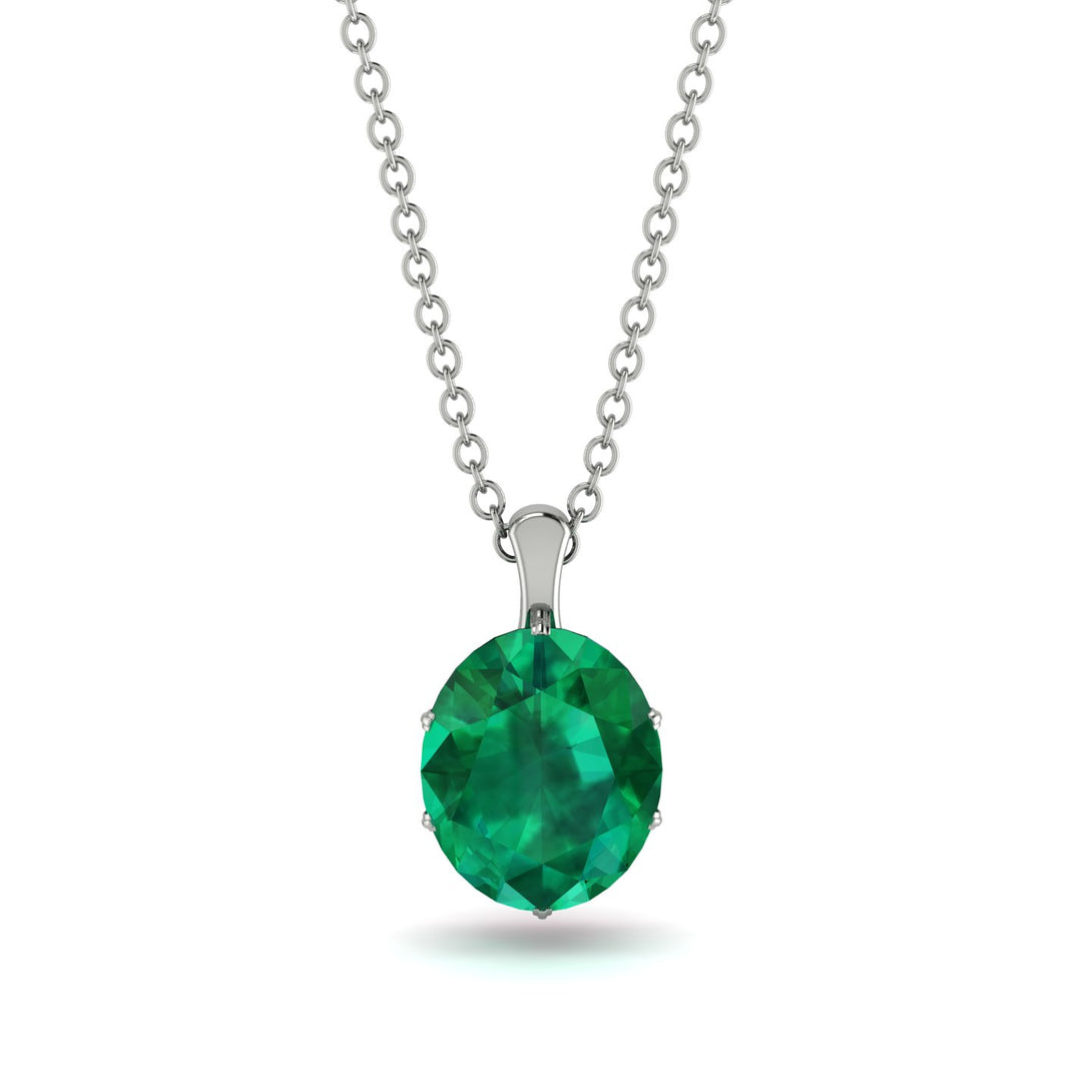 Oval Emerald Hidden Halo Necklace - Gemma No. 51