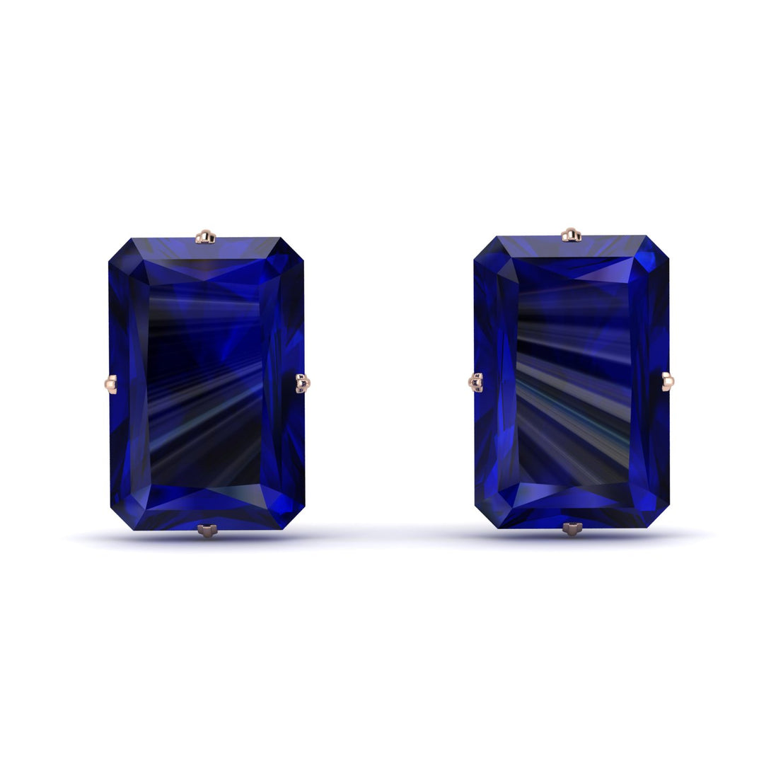 Hidden Halo Emerald Cut Sapphire Earrings  - Vanessa No. 59