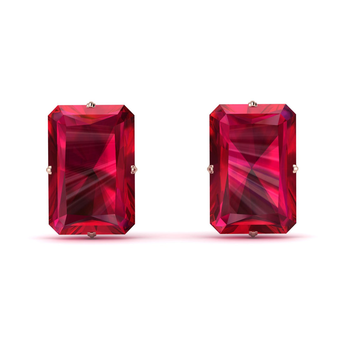 Hidden Halo Emerald Cut Ruby Earrings  - Vanessa No. 71