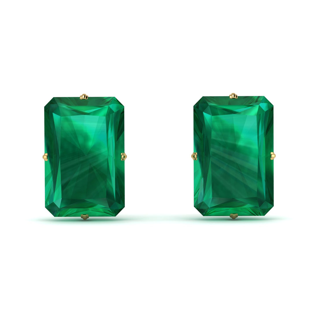 Hidden Halo Emerald Cut Emerald Earrings  - Vanessa No. 64