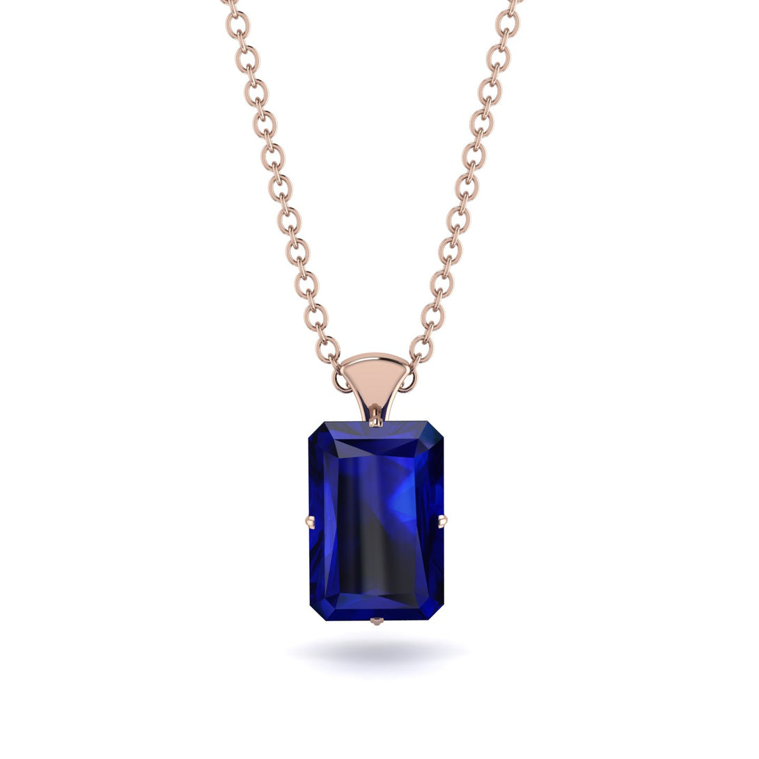 Hidden Halo Emerald Cut Sapphire Necklace - Vanessa No. 14
