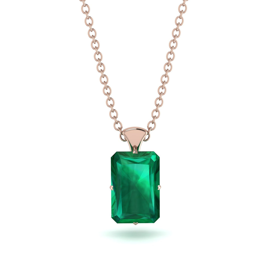 Hidden Halo Emerald Cut Emerald Necklace - Vanessa No. 20