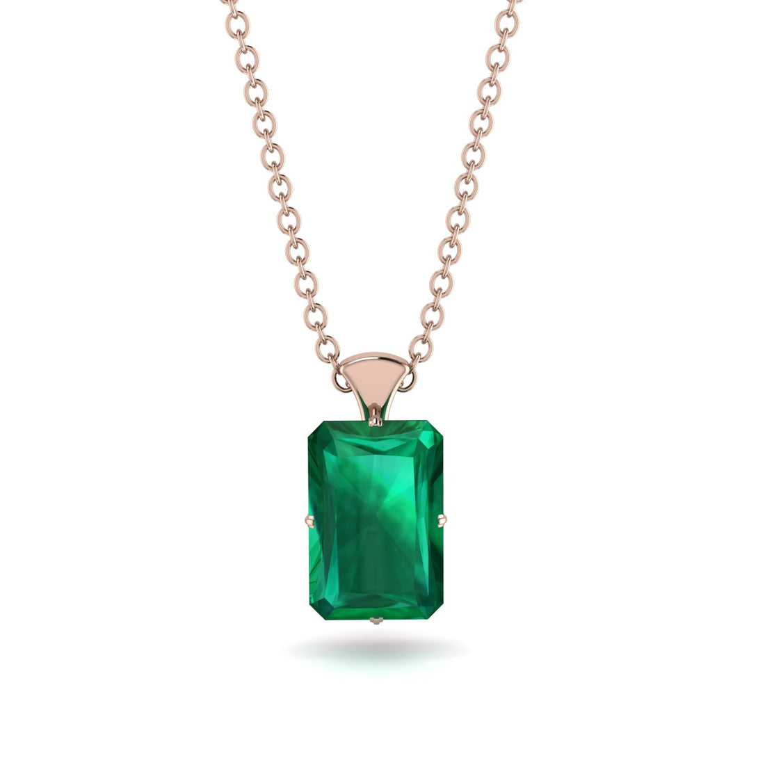 Hidden Halo Emerald Cut Emerald Necklace - Vanessa No. 50
