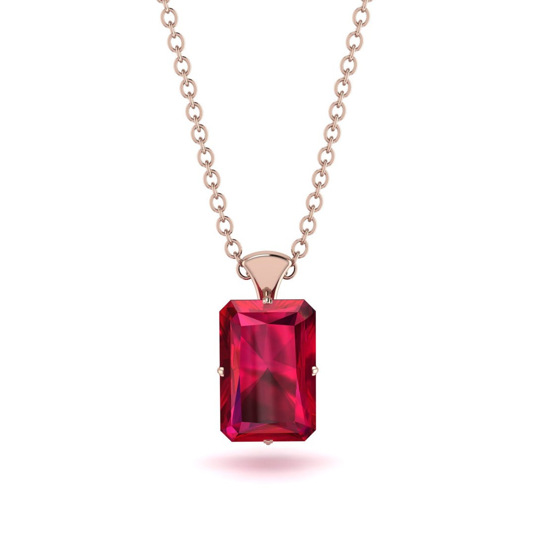 Hidden Halo Emerald Cut Ruby Necklace - Vanessa No. 56