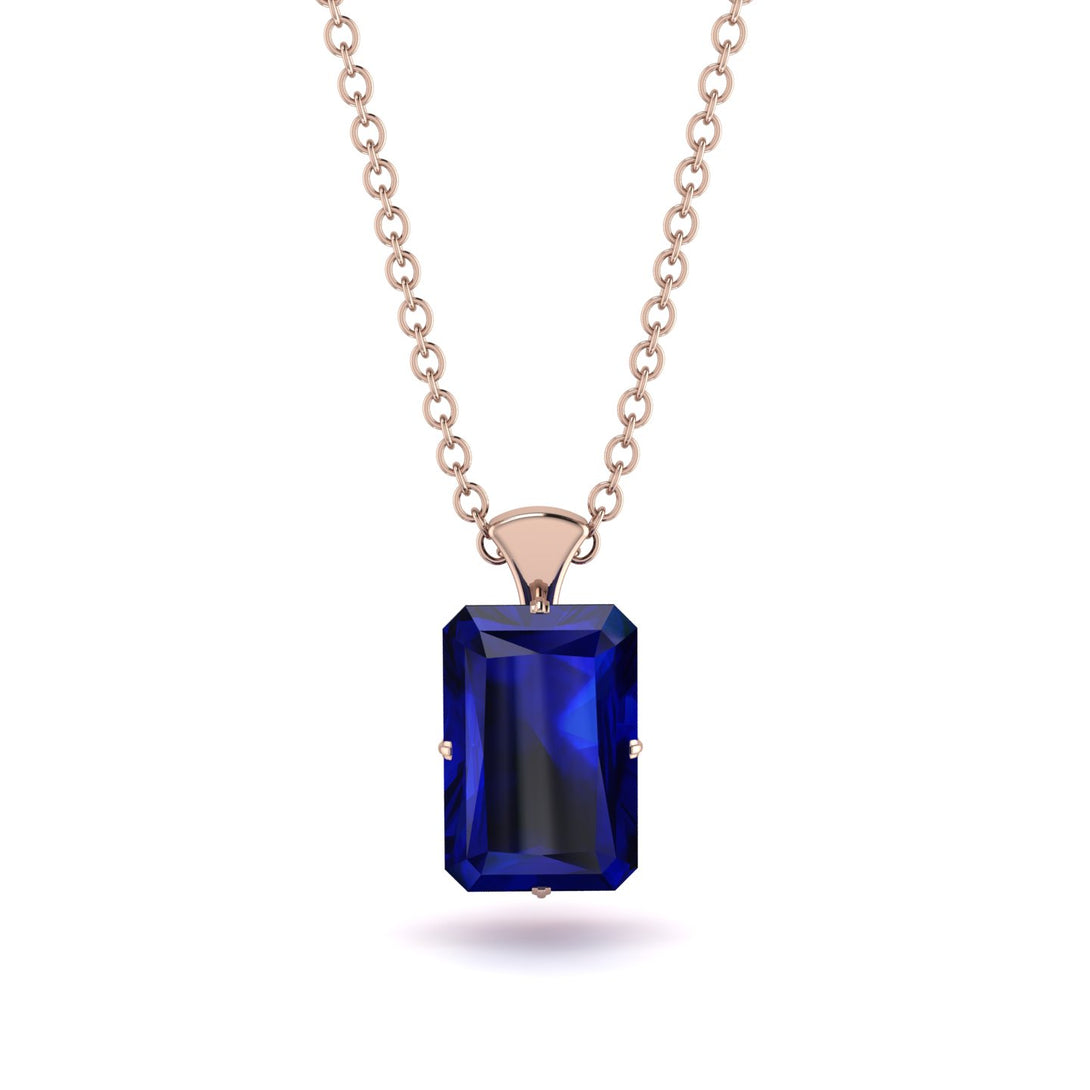 Hidden Halo Emerald Cut Sapphire Necklace - Vanessa No. 59