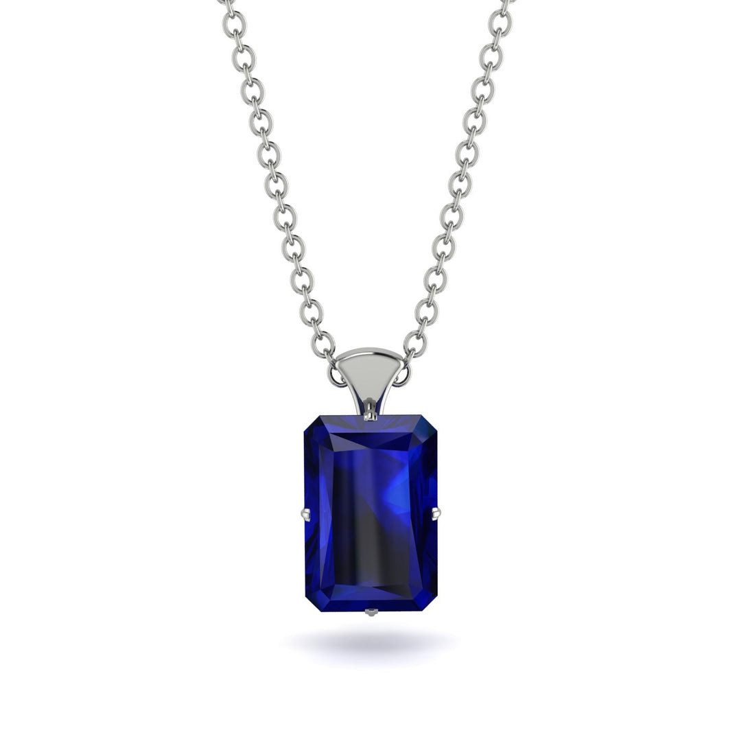Hidden Halo Emerald Cut Sapphire Necklace - Vanessa No. 15