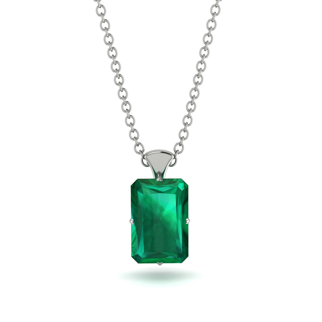 Hidden Halo Emerald Cut Emerald Necklace - Vanessa No. 36