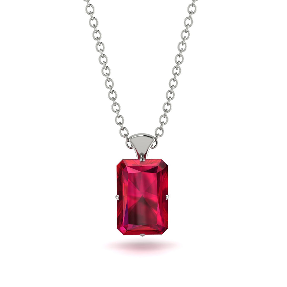 Hidden Halo Emerald Cut Ruby Necklace - Vanessa No. 42