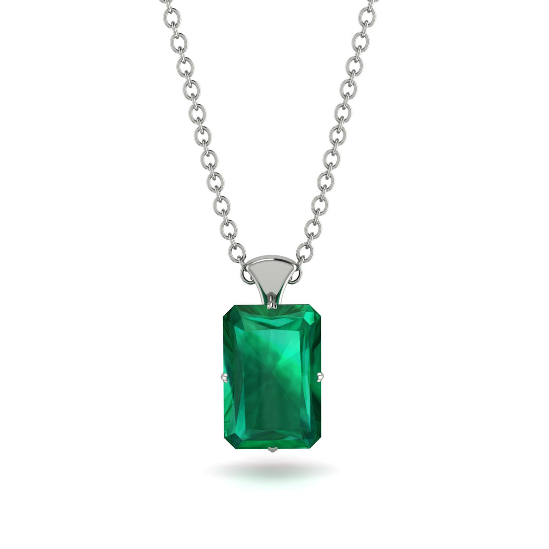 Hidden Halo Emerald Cut Emerald Necklace - Vanessa No. 51