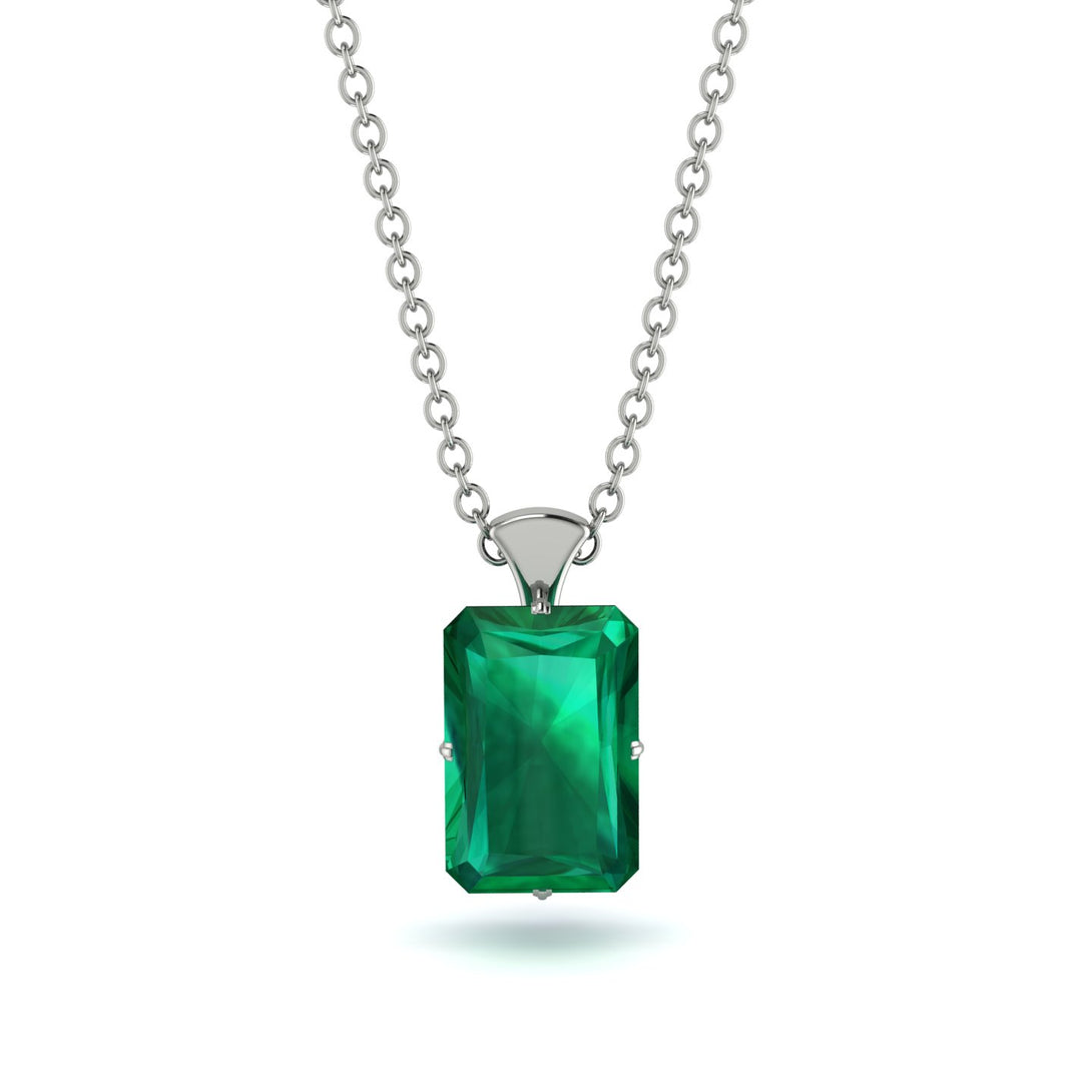 Hidden Halo Emerald Cut Emerald Necklace - Vanessa No. 66