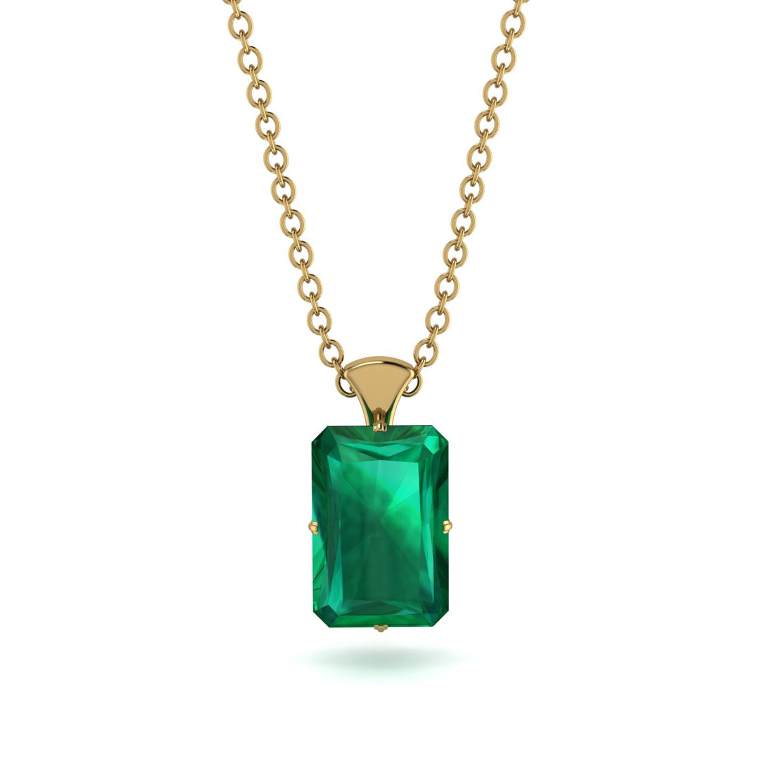 Hidden Halo Emerald Cut Emerald Necklace - Vanessa No. 4