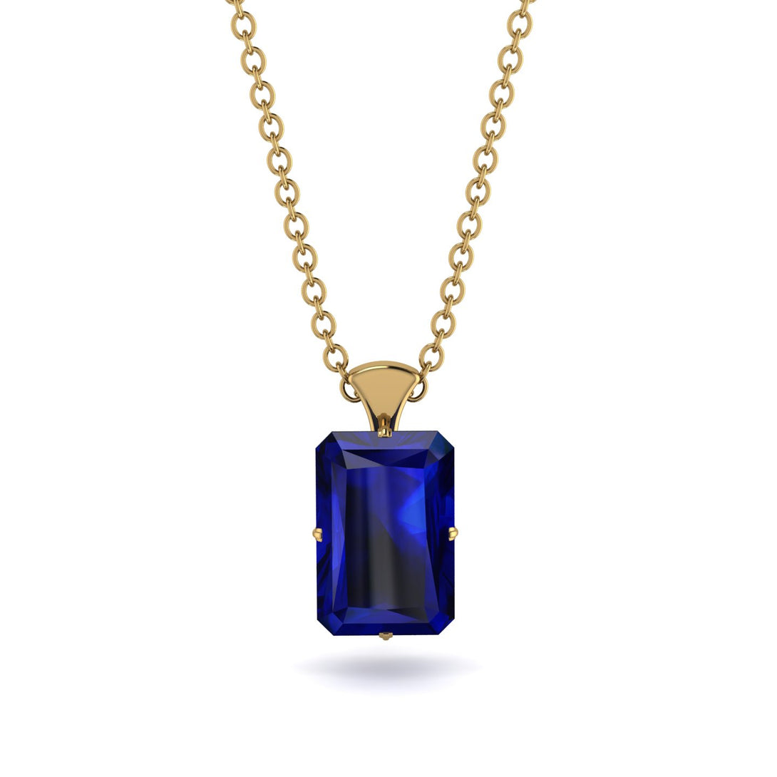 Hidden Halo Emerald Cut Sapphire Necklace - Vanessa No. 13