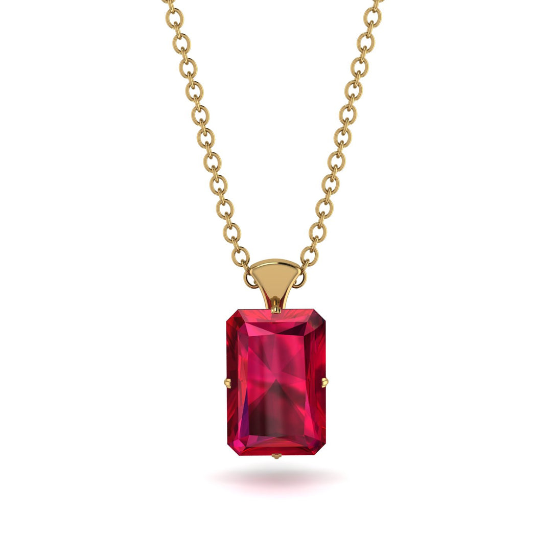 Hidden Halo Emerald Cut Ruby Necklace - Vanessa No. 25