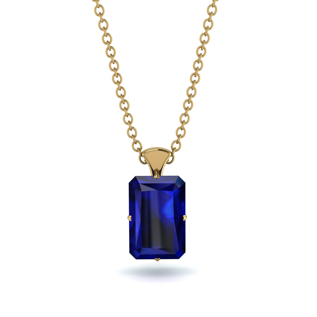 Hidden Halo Emerald Cut Sapphire Necklace - Vanessa No. 28
