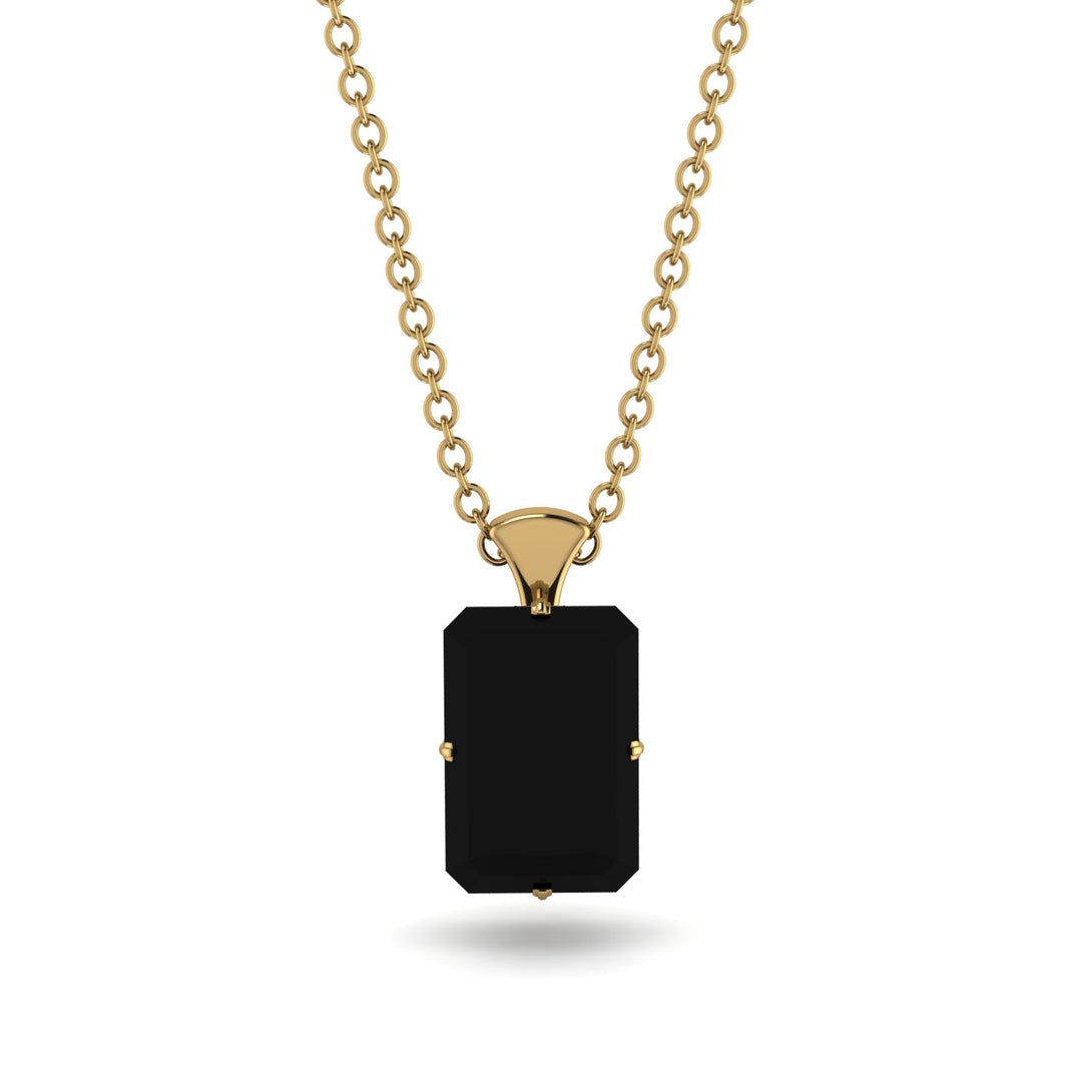Hidden Halo Emerald Cut Black Diamond Necklace - Vanessa No. 37
