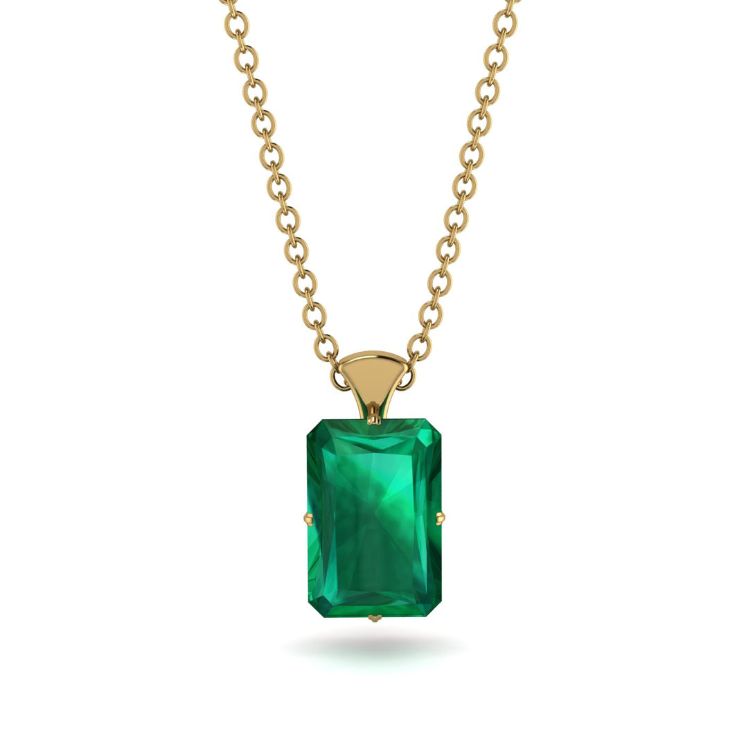 Hidden Halo Emerald Cut Emerald Necklace - Vanessa No. 49