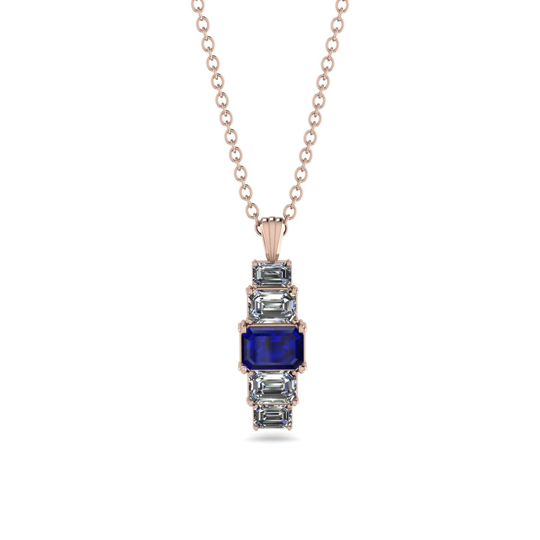 Emerald Cut Sapphire Stairs Necklace - Briella No. 14