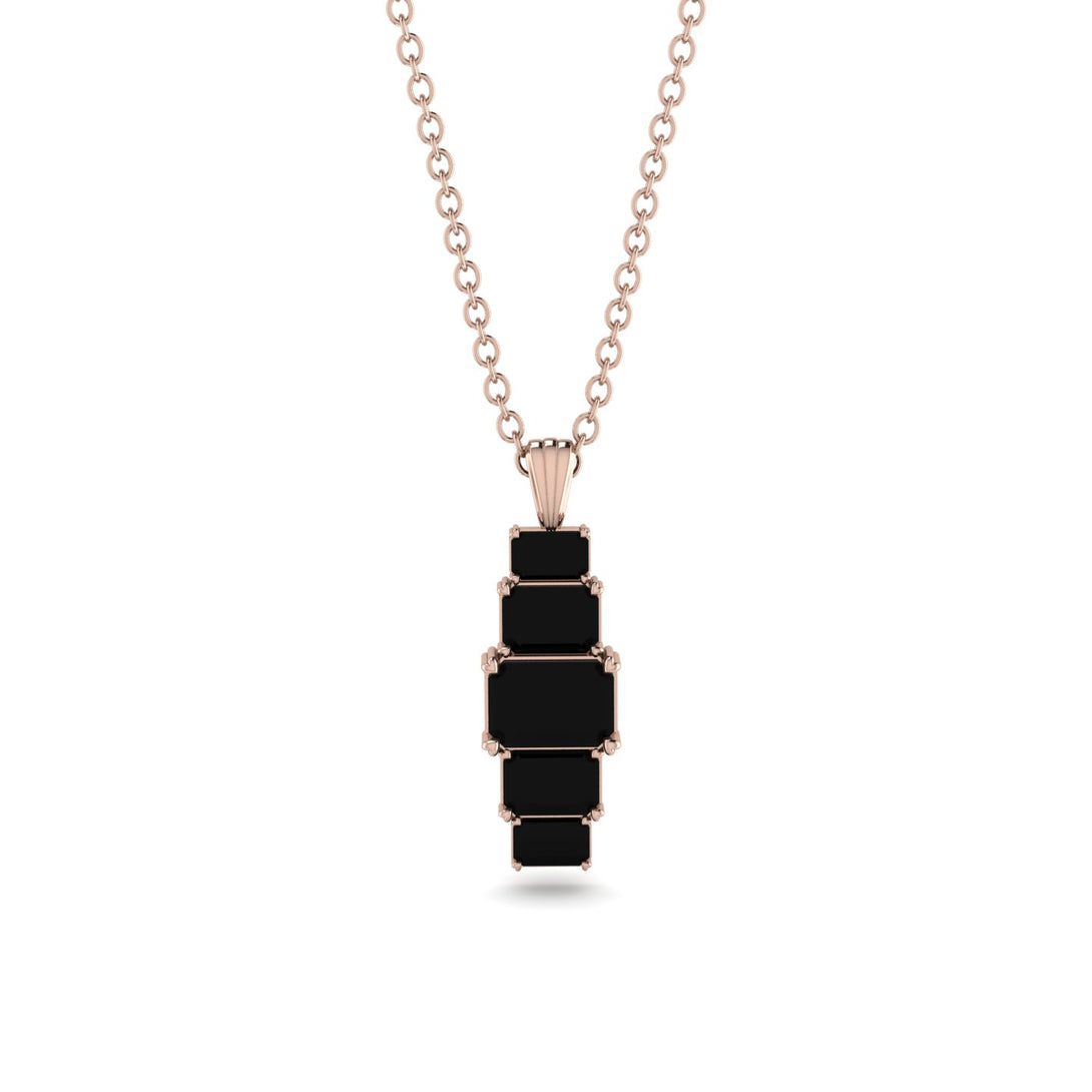 Emerald Cut Black Diamond Stairs Necklace - Briella No. 38