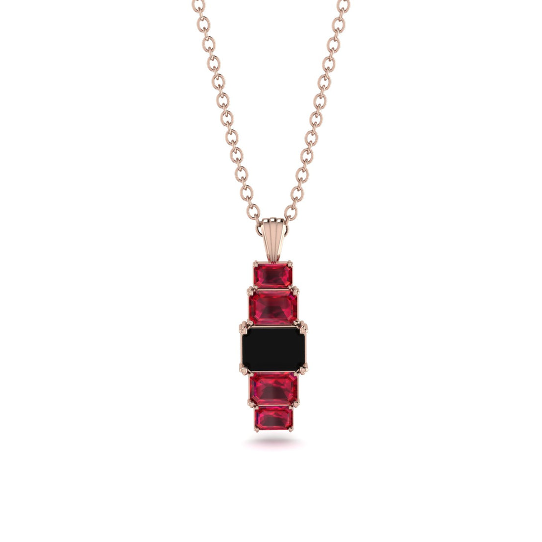 Emerald Cut Black Diamond Stairs Necklace - Briella No. 53