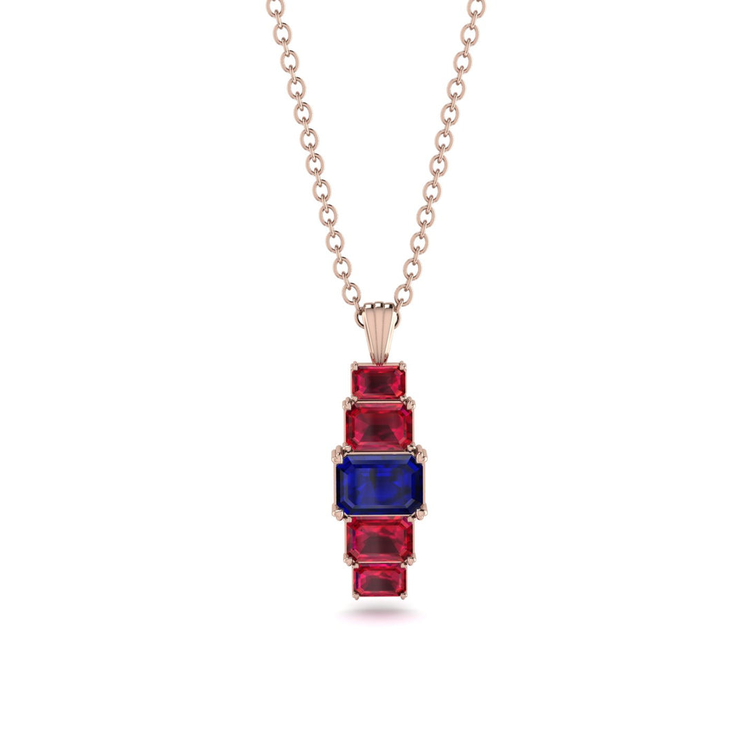 Emerald Cut Sapphire Stairs Necklace - Briella No. 59