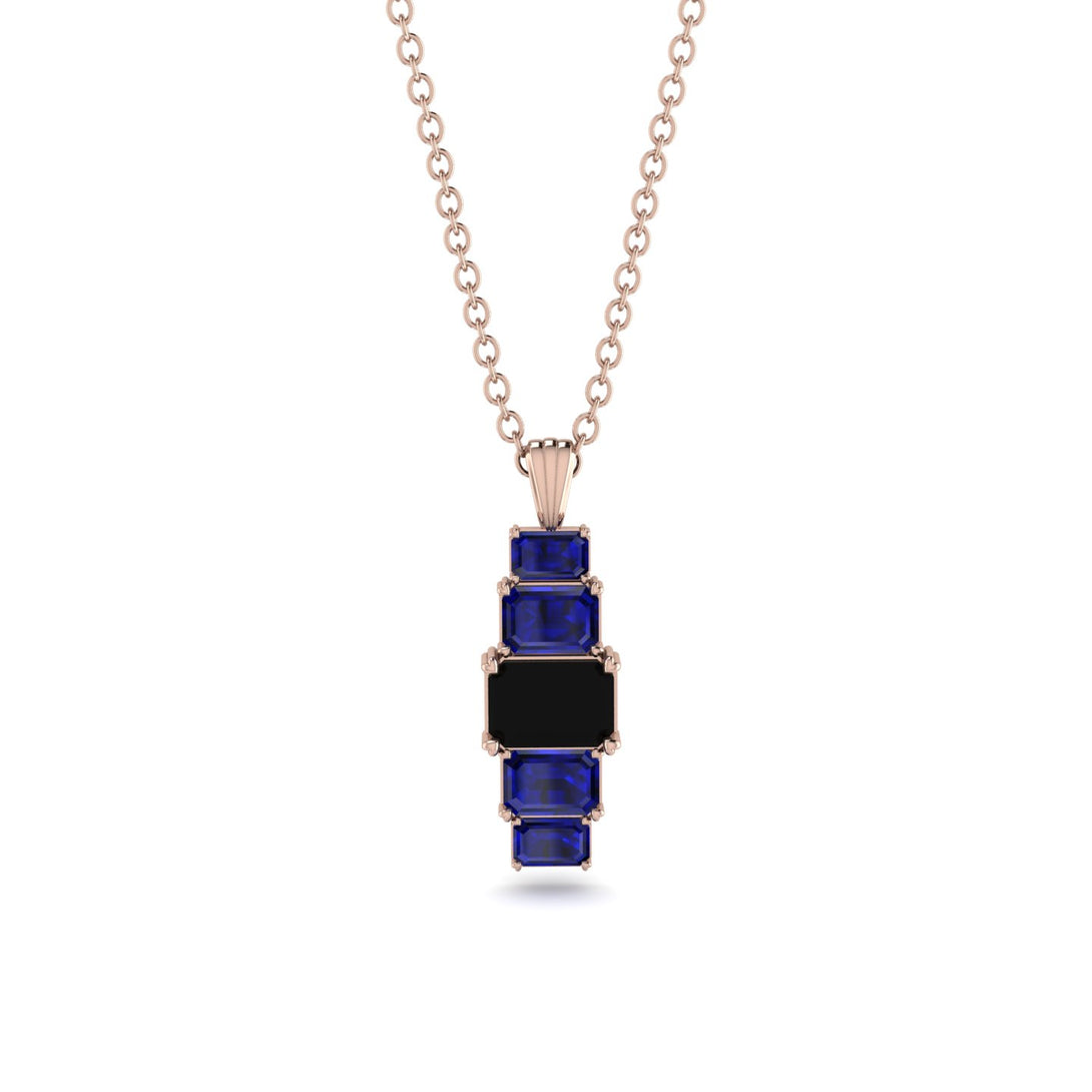 Emerald Cut Black Diamond Stairs Necklace - Briella No. 68