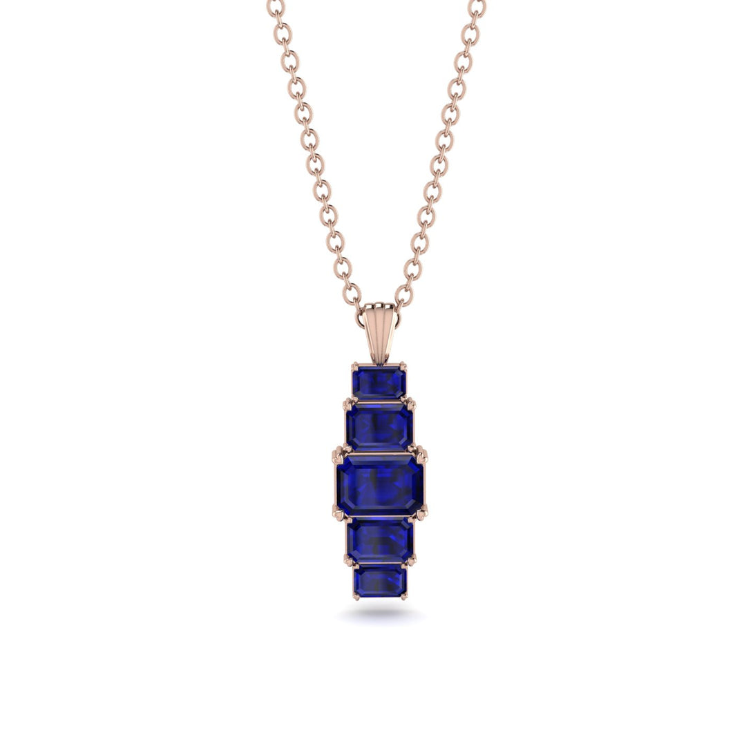 Emerald Cut Sapphire Stairs Necklace - Briella No. 74