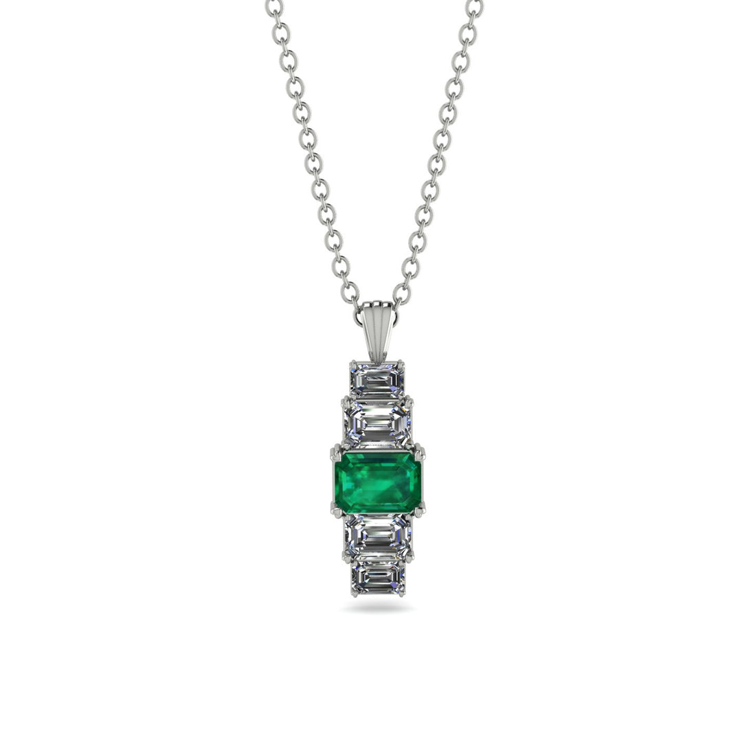 Emerald Cut Emerald Stairs Necklace - Briella No. 6