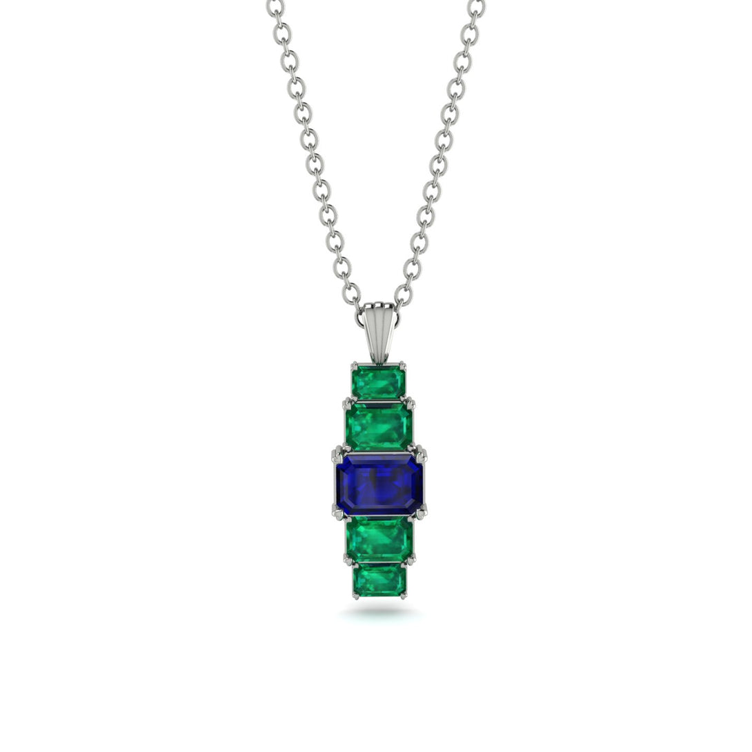Emerald Cut Sapphire Stairs Necklace - Briella No. 30