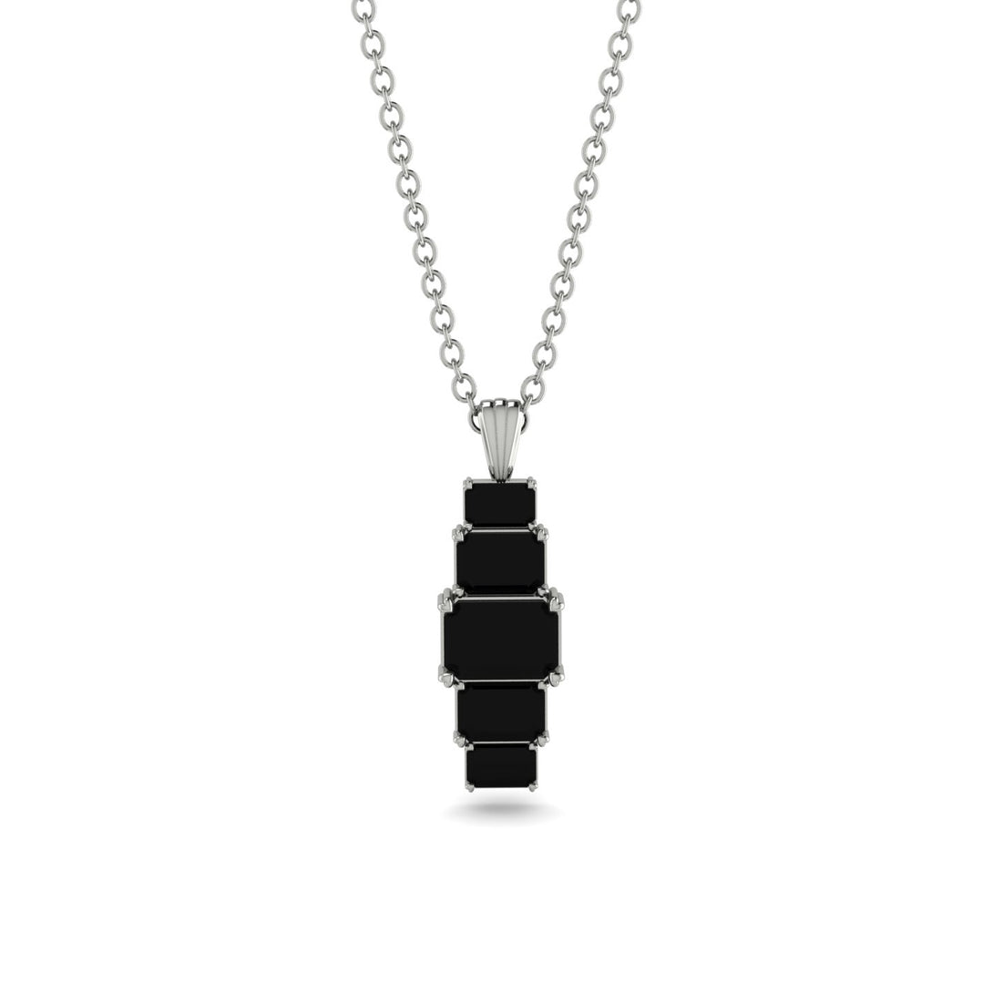 Emerald Cut Black Diamond Stairs Necklace - Briella No. 39