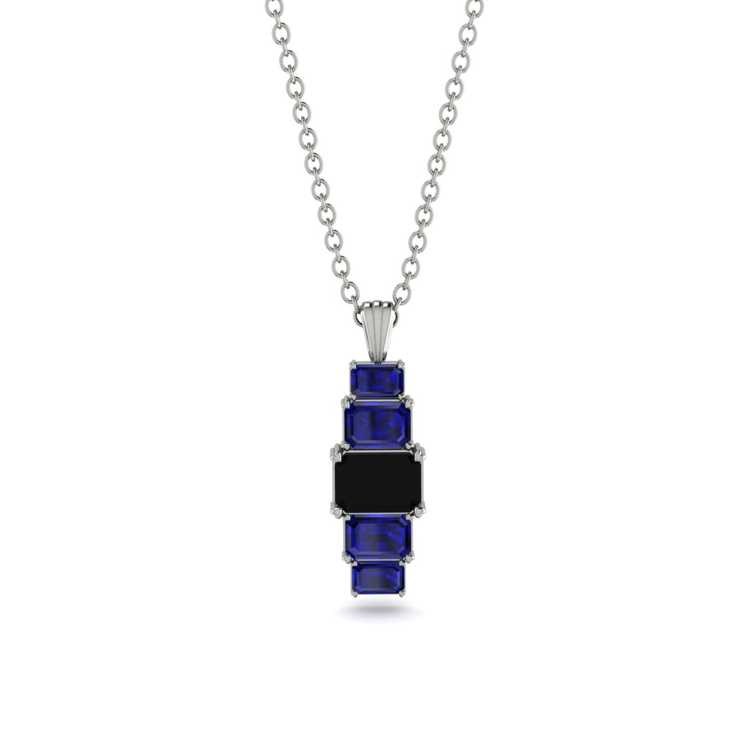 Emerald Cut Black Diamond Stairs Necklace - Briella No. 69