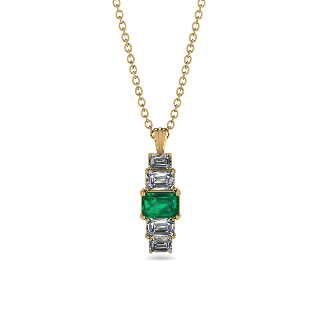 Emerald Cut Emerald Stairs Necklace - Briella No. 4