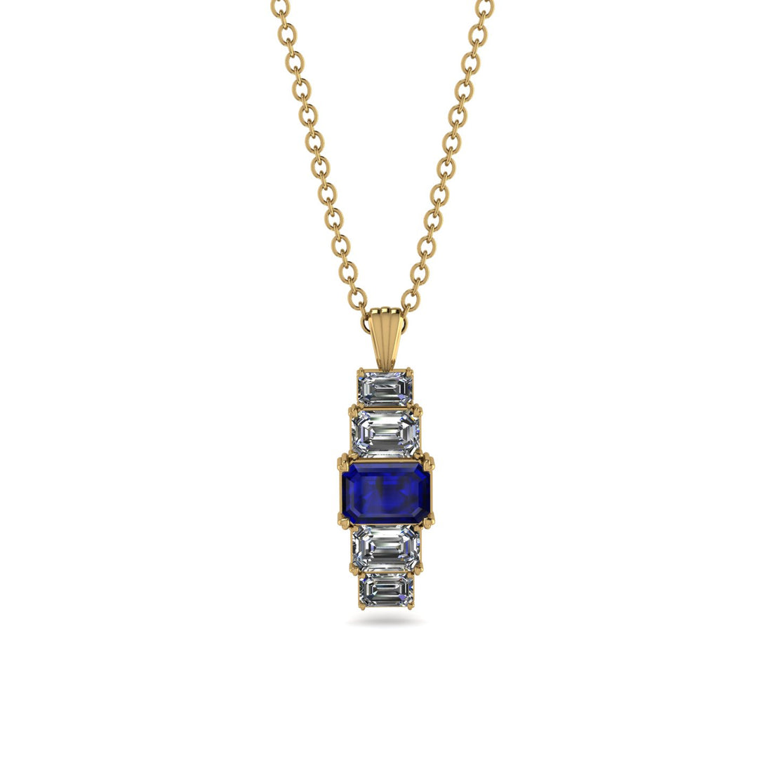 Emerald Cut Sapphire Stairs Necklace - Briella No. 13