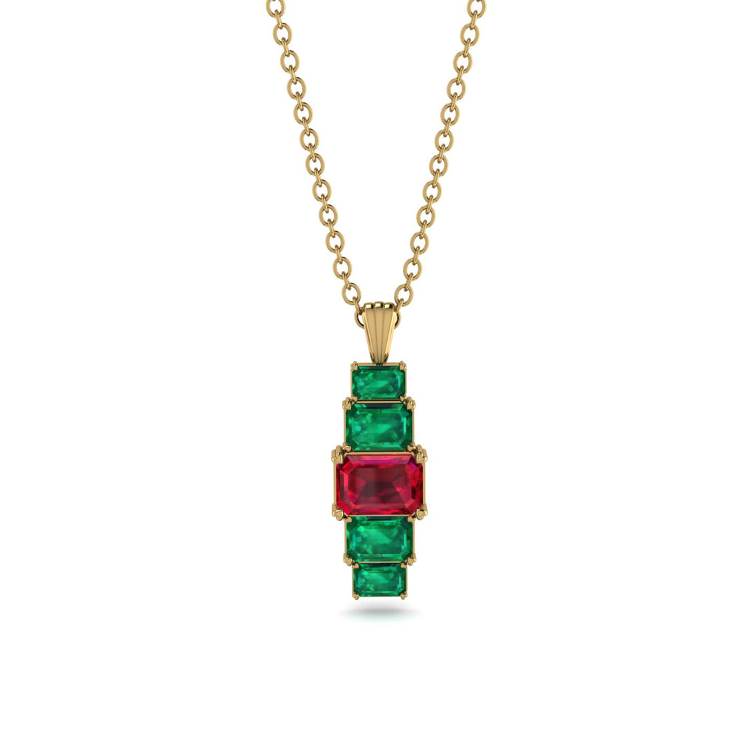 Emerald Cut Ruby Stairs Necklace - Briella No. 25