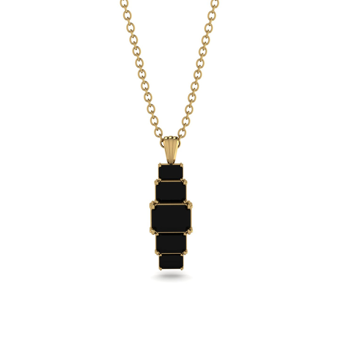 Emerald Cut Black Diamond Stairs Necklace - Briella No. 37