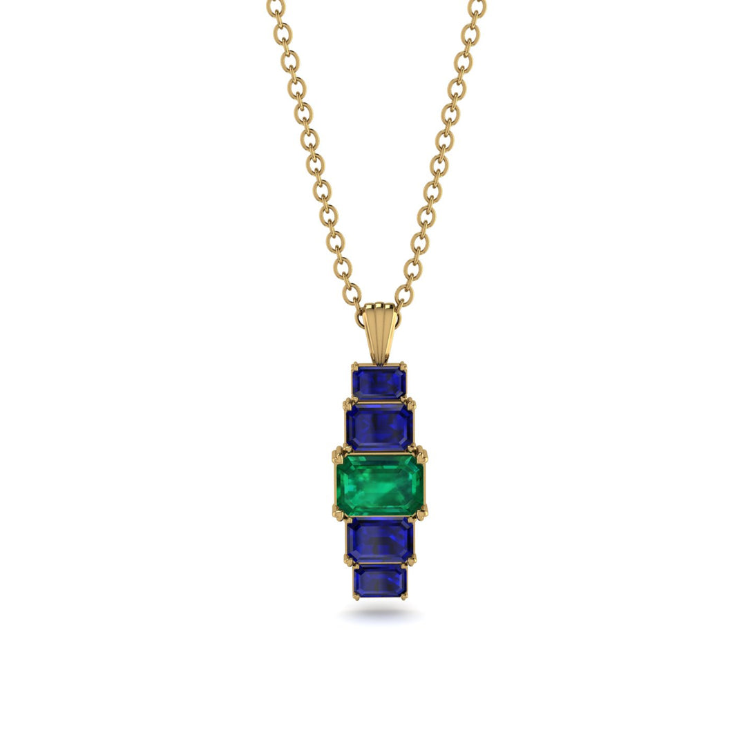 Emerald Cut Emerald Stairs Necklace - Briella No. 64