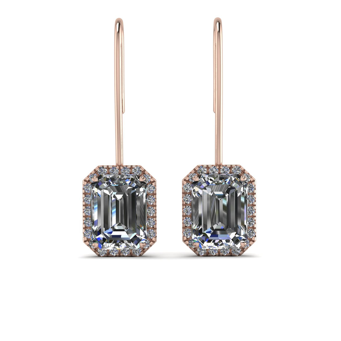 Halo Emerald Cut Diamond Earrings - Izabella No. 2