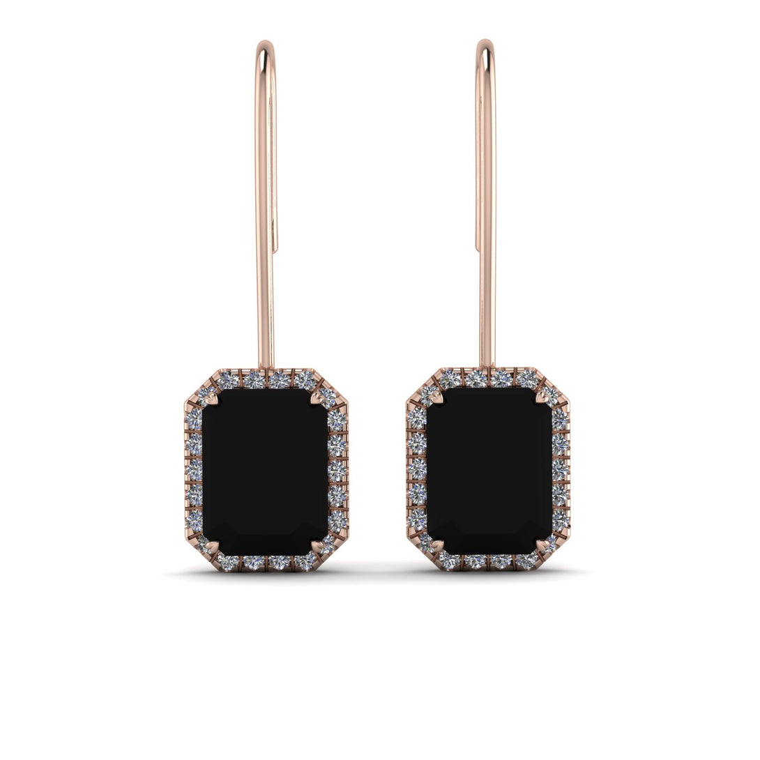 Halo Emerald Cut Black Diamond Earrings - Izabella No. 8