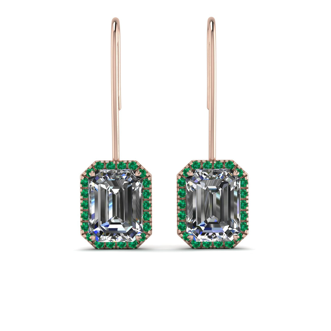 Halo Emerald Cut Diamond Earrings - Izabella No. 17