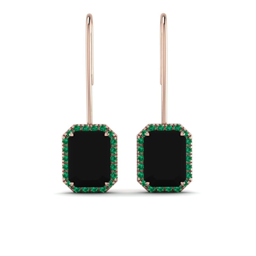 Halo Emerald Cut Black Diamond Earrings - Izabella No. 23