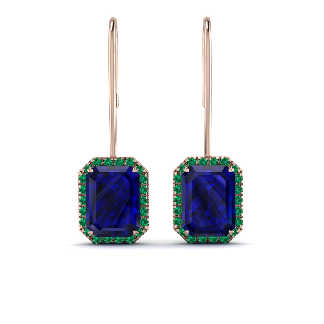 Halo Emerald Cut Sapphire Earrings - Izabella No. 29