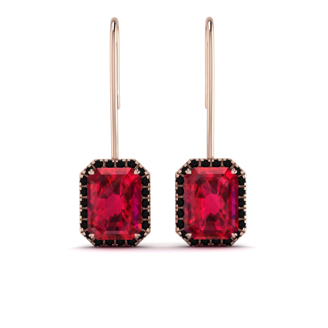 Halo Emerald Cut Ruby Earrings - Izabella No. 41