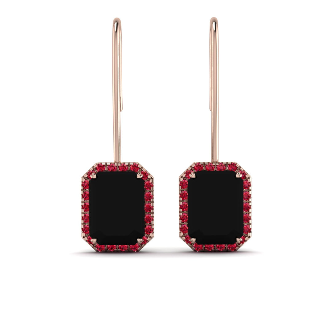 Halo Emerald Cut Black Diamond Earrings - Izabella No. 53