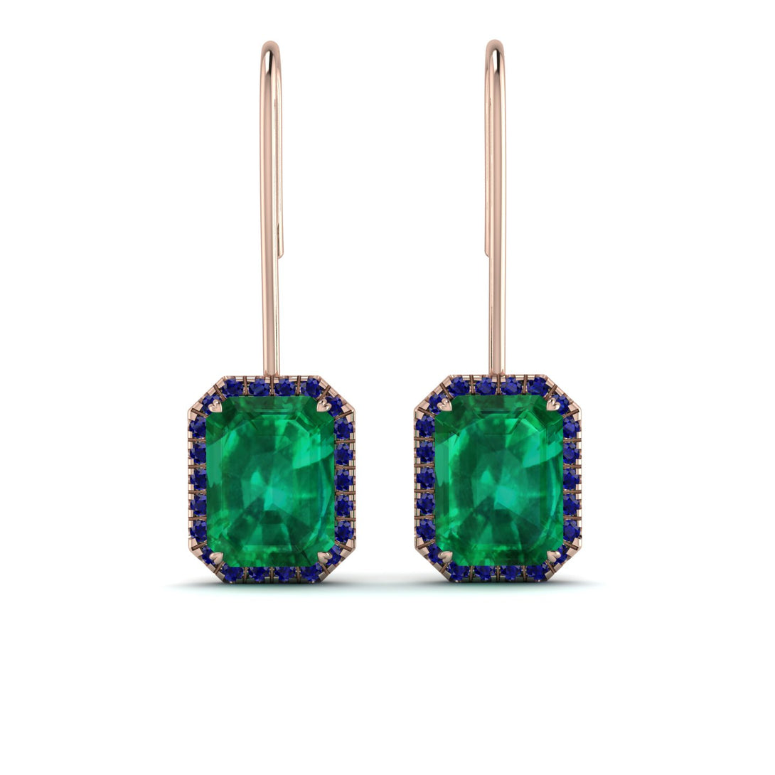 Halo Emerald Cut Emerald Earrings - Izabella No. 65