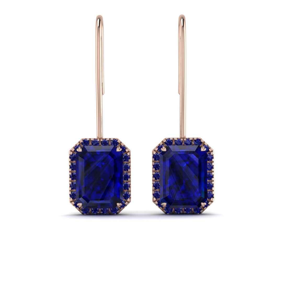 Halo Emerald Cut Sapphire Earrings - Izabella No. 74