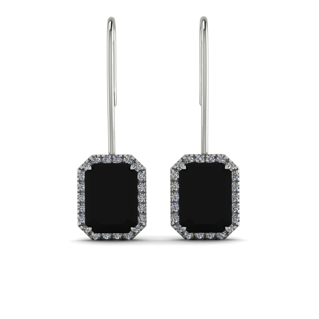 Halo Emerald Cut Black Diamond Earrings - Izabella No. 9